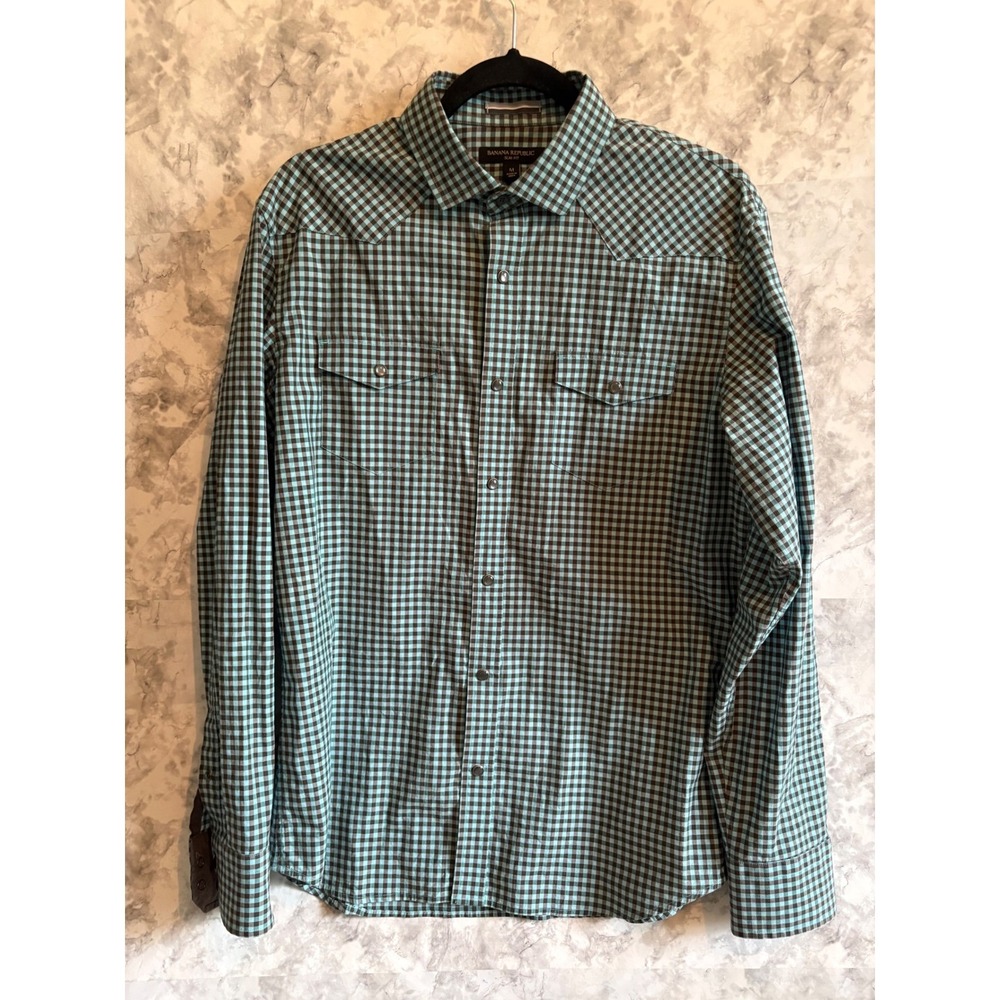 Banana Republic Slim Fit Mens Medium Button Down Shirt Gingham Snap Button